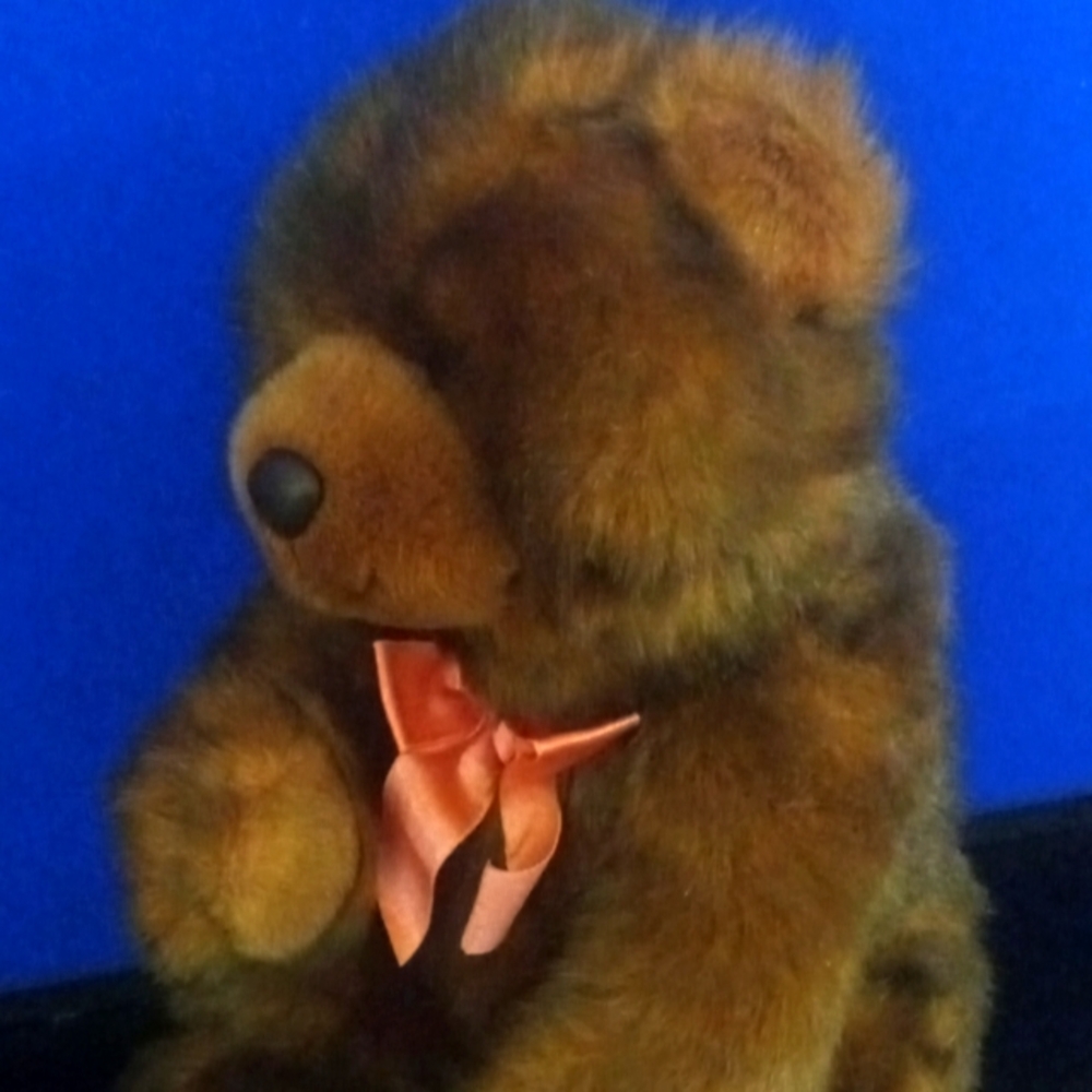 Plush Brown Teddy Bear with Pink Bow rare gina bear vintage